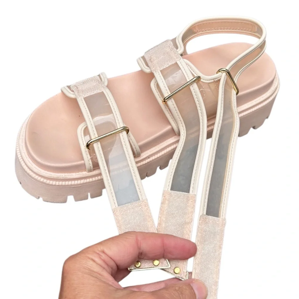 Aldo Women’s 6.5 SANNDY Pale Pink Chunky Platform Sandals with Adjustable Straps